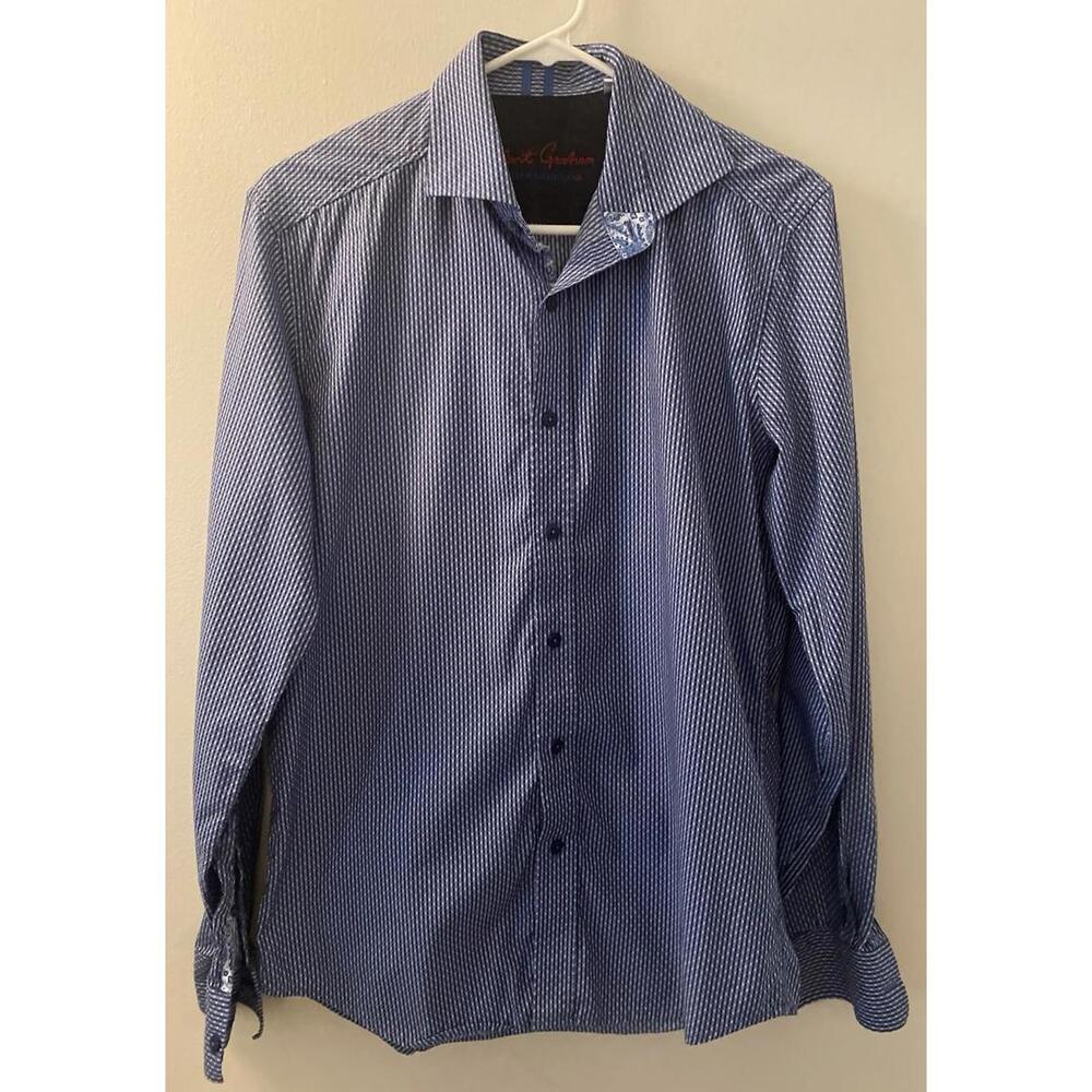 Robert Graham Men's Size S Blue Tiny Check Flip Cuff Long LS Button Shirt